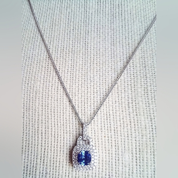 925 Sterling Silver Lab Grown Blue Sapphire Lock Pendant Necklace - Picture 1 of 6
